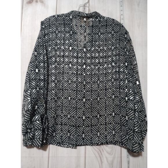 Ruby Rd Blouse Womens 14 Black White Sheer Chiffon Button Up Long Sleeve Top - Picture 5 of 8